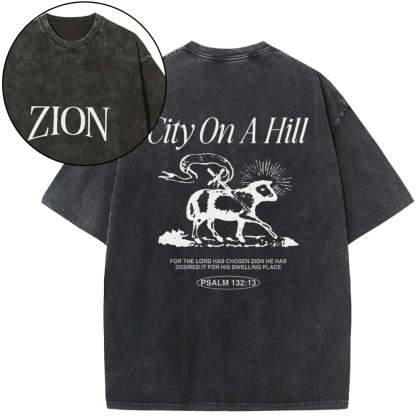 Zion City On A Hill Christian Washed T-Shirt