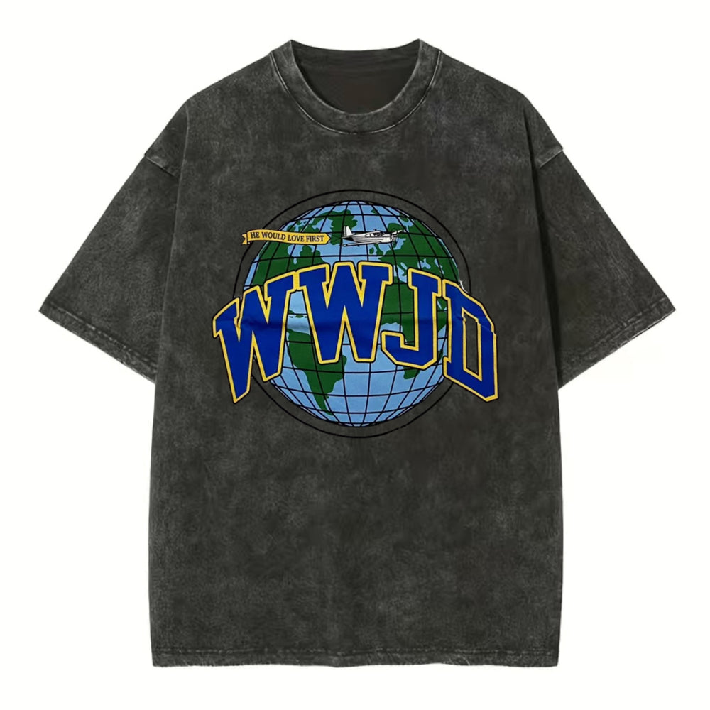 WWJD Globe Christian Washed T-Shirt