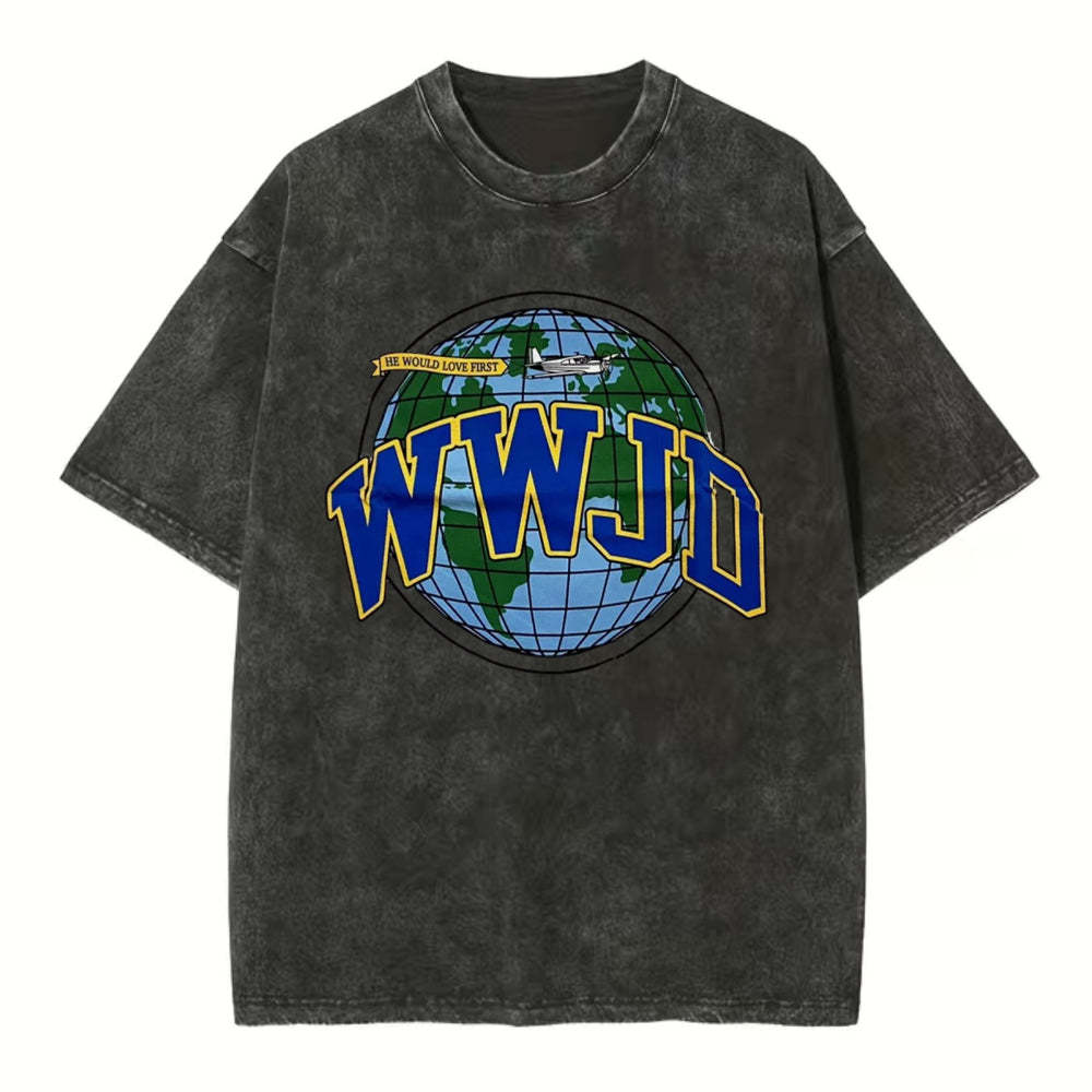 WWJD Globe Christian Washed T-Shirt
