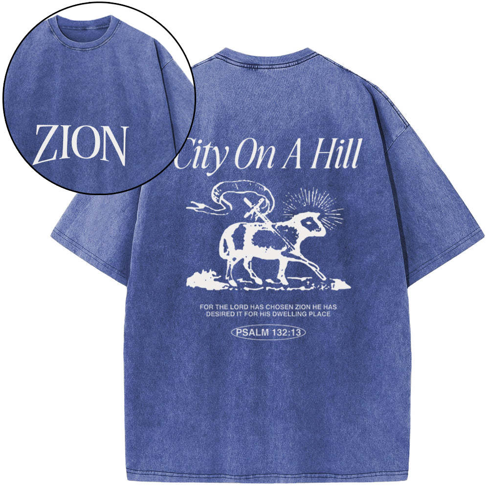 Zion City On A Hill Christian Washed T-Shirt