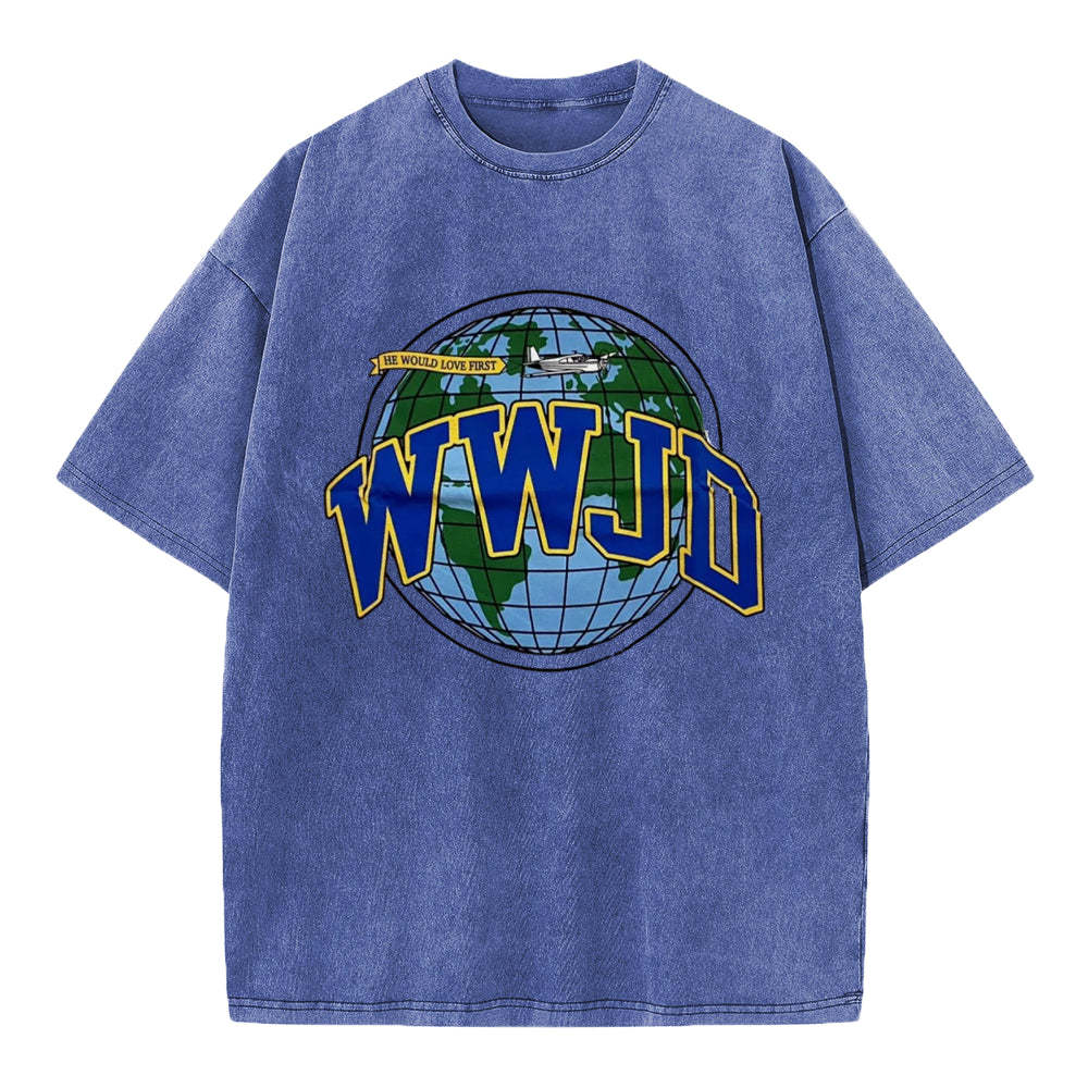 WWJD Globe Christian Washed T-Shirt