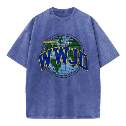 WWJD Globe Christian Washed T-Shirt