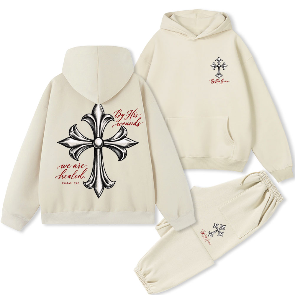 Be His Wounds We Are Healed Christian Premium Fleece Hoodie Set 