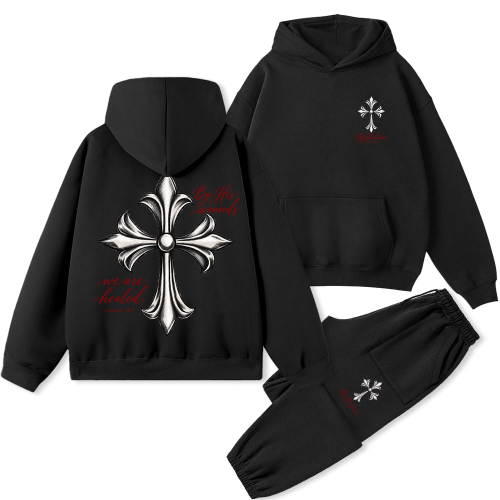Be His Wounds We Are Healed Christian Premium Fleece Hoodie Set 