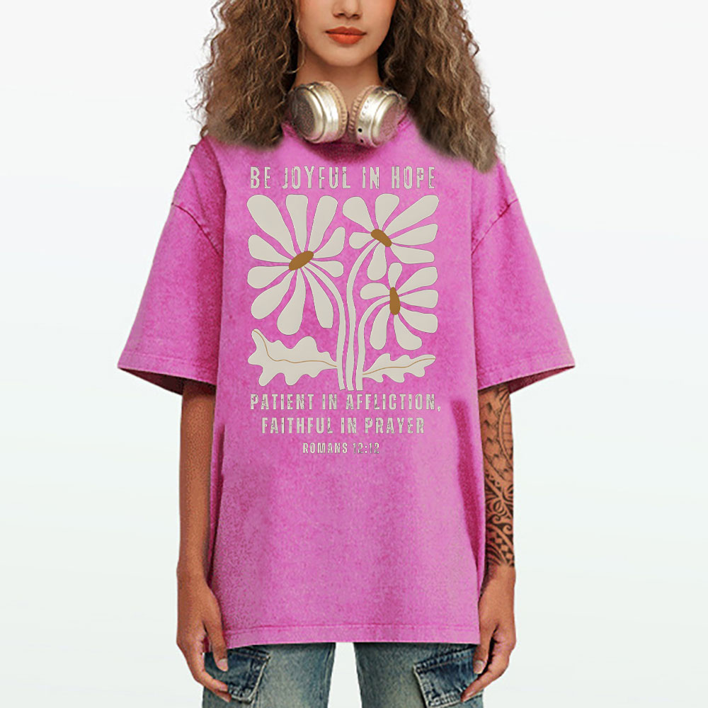 Be Joyful In Hope Christian Washed T-Shirt