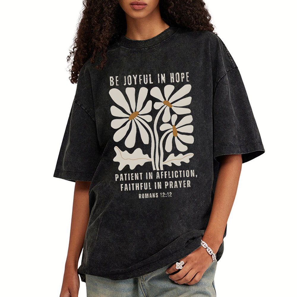 Be Joyful In Hope Christian Washed T-Shirt