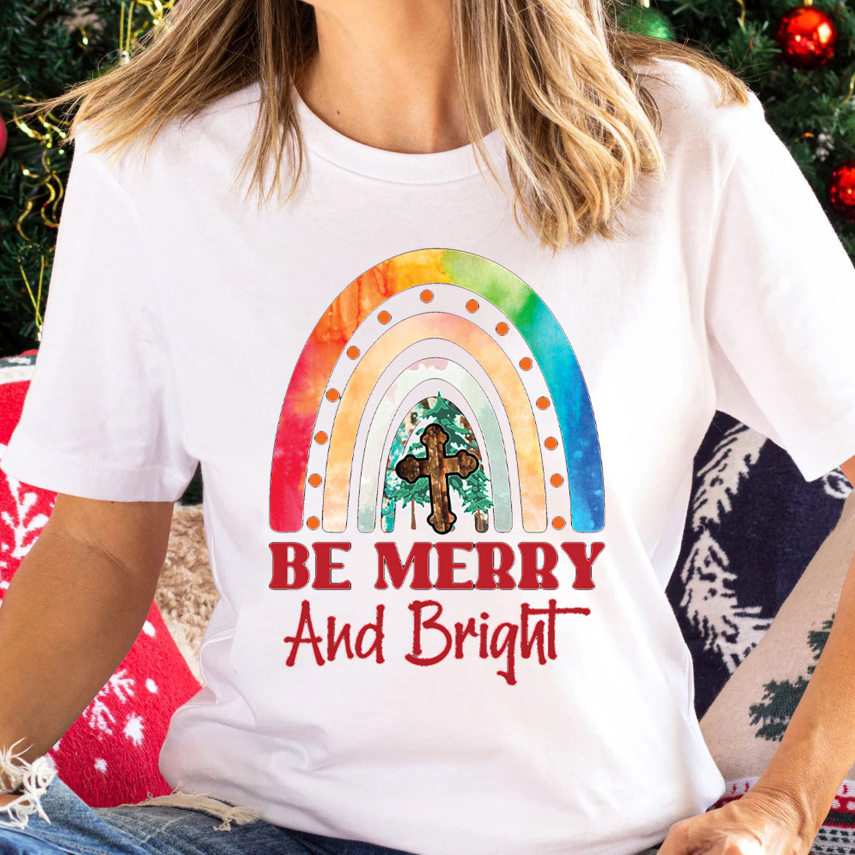 Be Merry And Bright Christmas And Christian T-Shirt