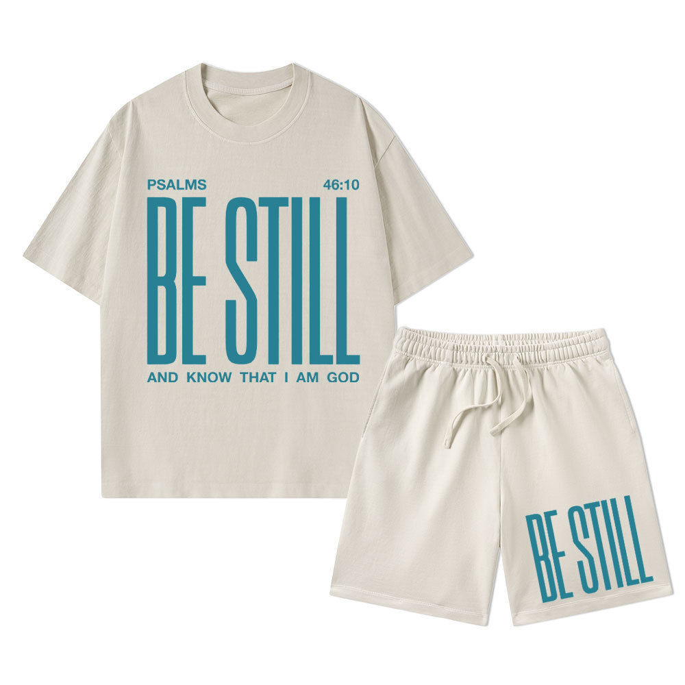 Be Still And I Know Christian Washed T-Shirt & Shorts