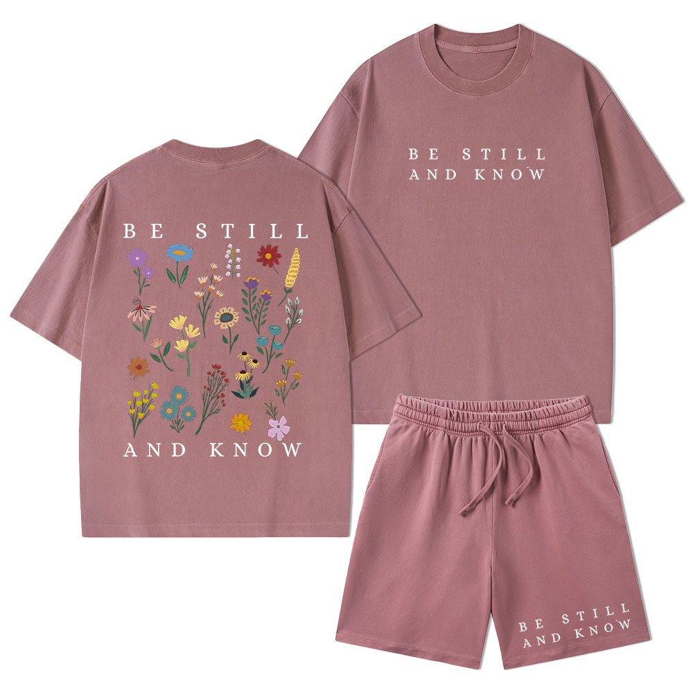 Be Still And Know Christian Washed T-Shirt & Shorts