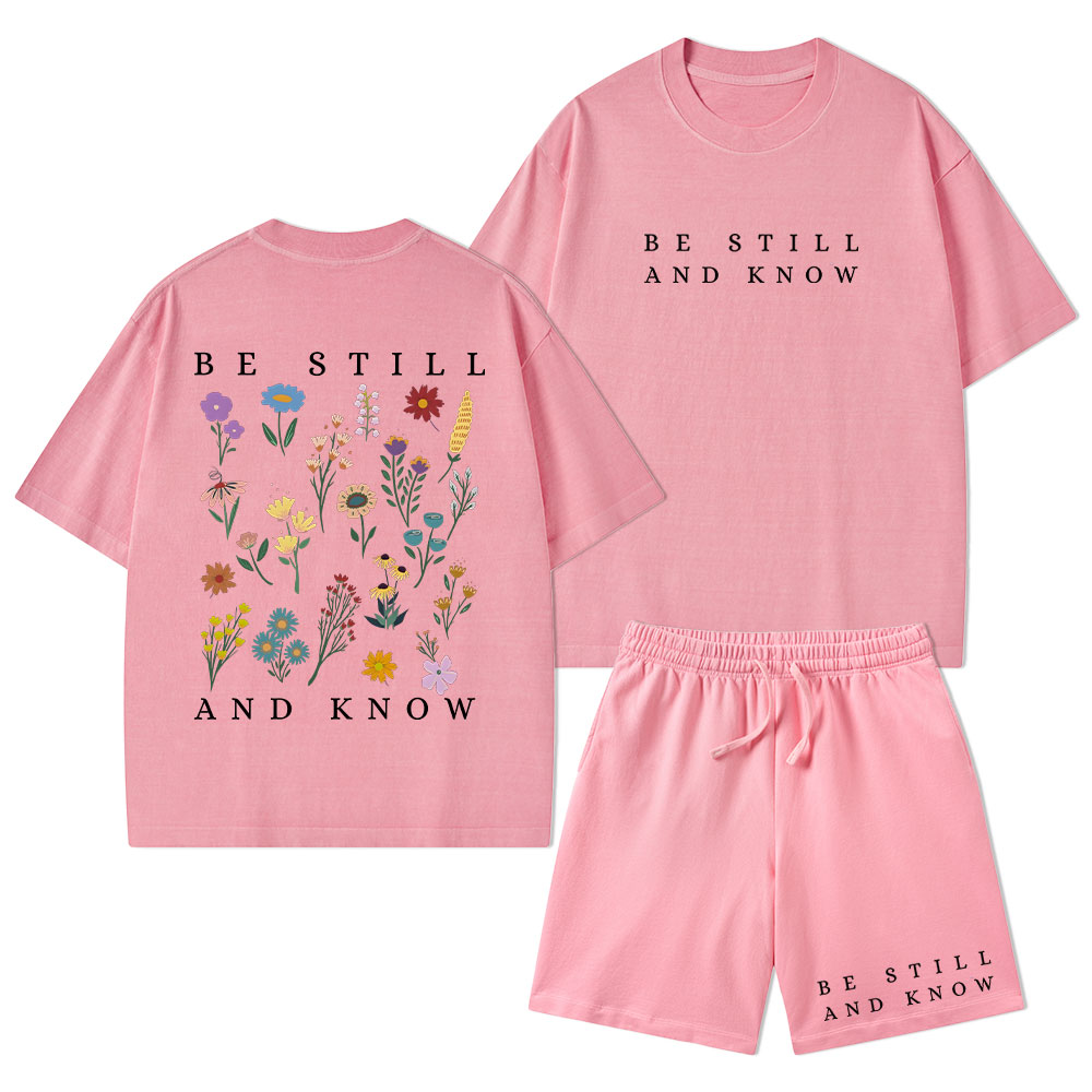 Be Still And Know Christian Washed T-Shirt & Shorts