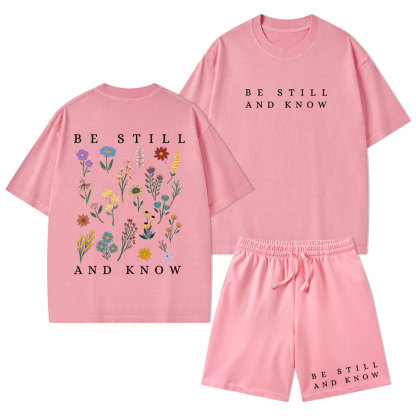 Be Still And Know Christian Washed T-Shirt & Shorts