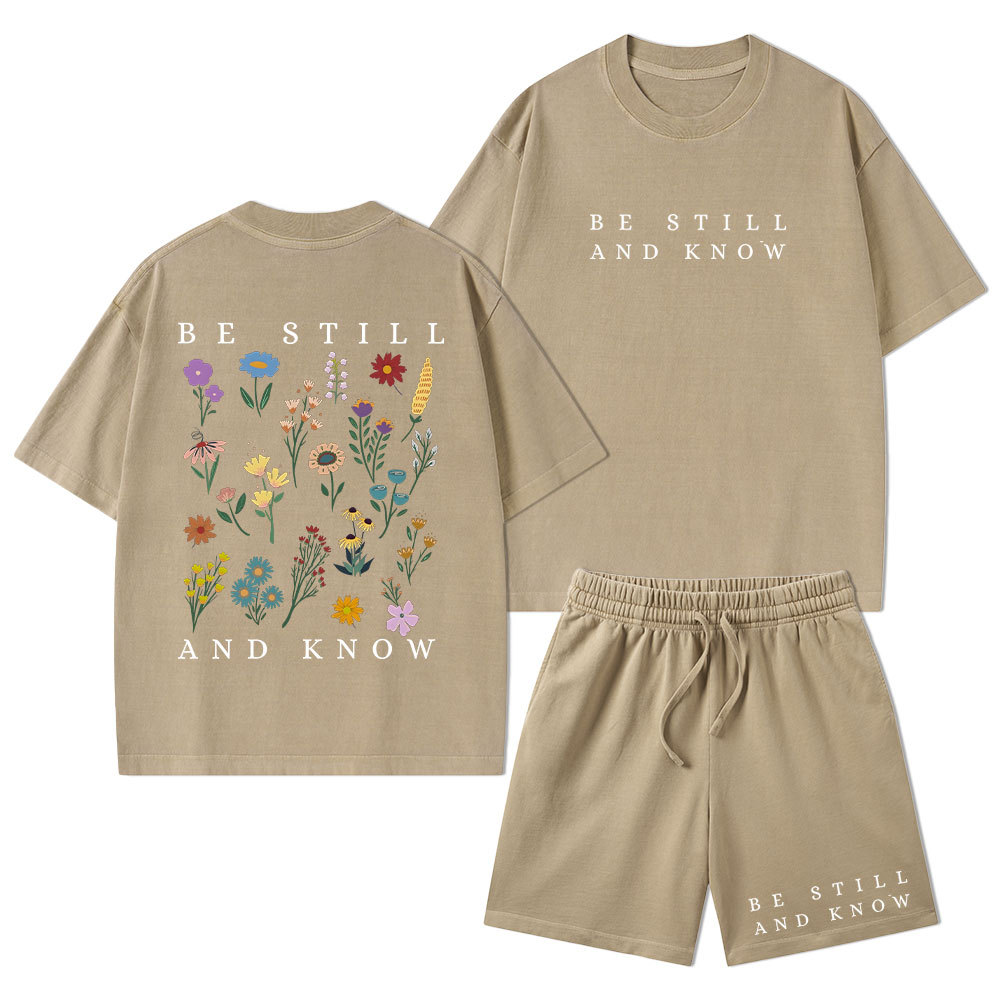 Be Still And Know Christian Washed T-Shirt & Shorts