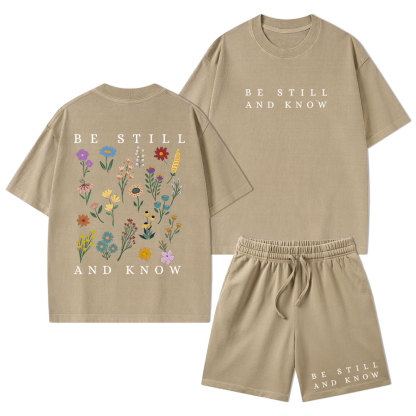 Be Still And Know Christian Washed T-Shirt & Shorts
