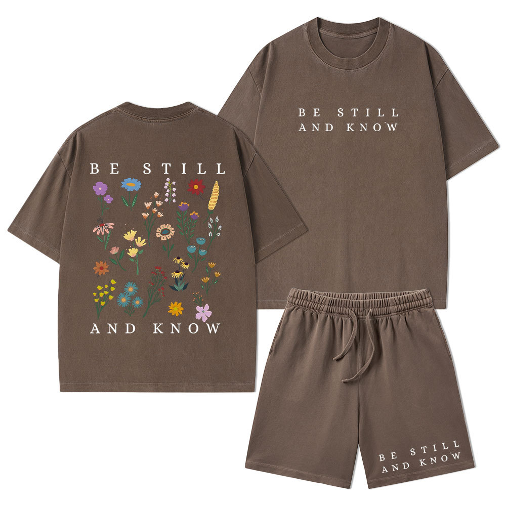 Be Still And Know Christian Washed T-Shirt & Shorts