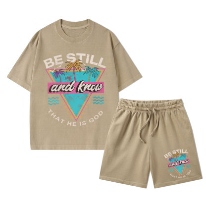 Be Still And Know Christian Washed T-Shirt & Shorts