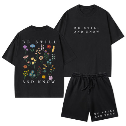 Be Still And Know Christian Washed T-Shirt & Shorts