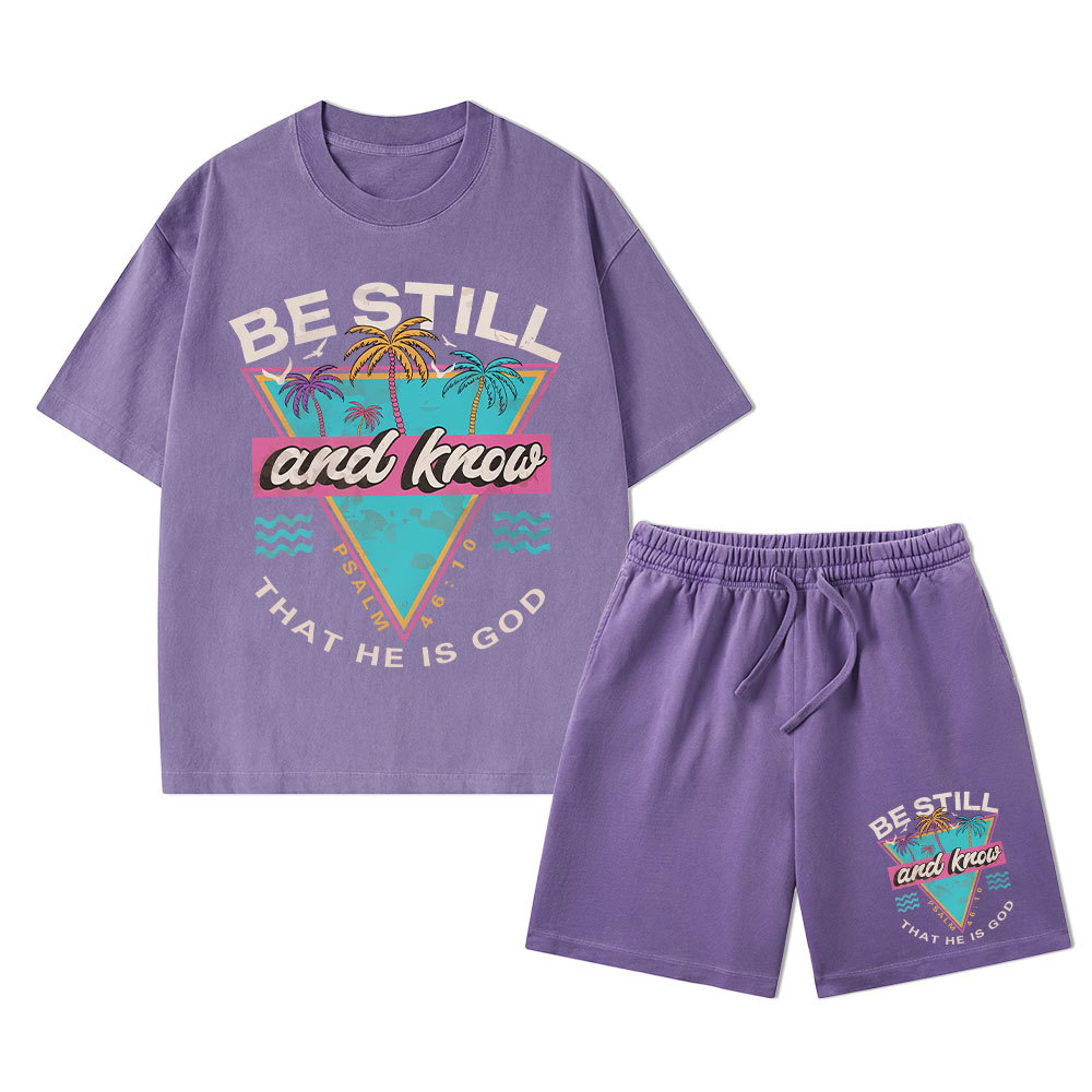 Be Still And Know Christian Washed T-Shirt & Shorts