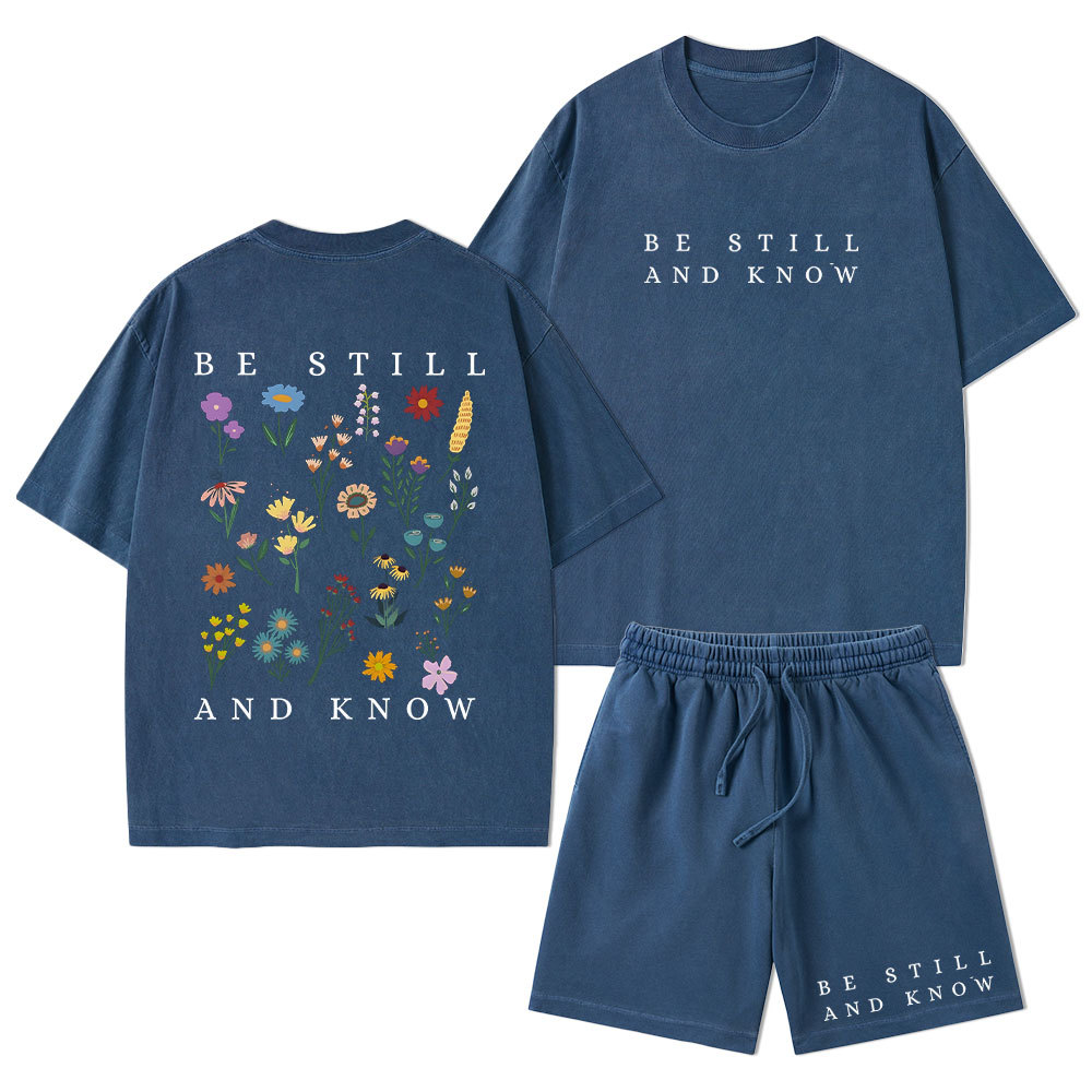 Be Still And Know Christian Washed T-Shirt & Shorts