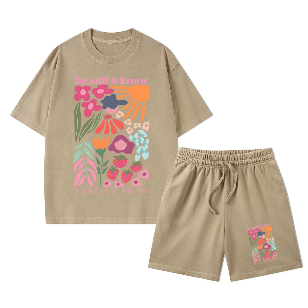 Be Still And Know Christian Washed T-Shirt & Shorts