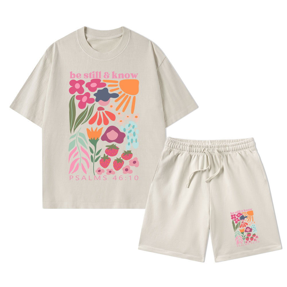 Be Still And Know Christian Washed T-Shirt & Shorts