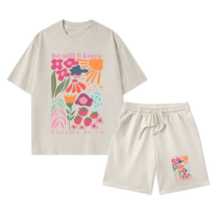 Be Still And Know Christian Washed T-Shirt & Shorts