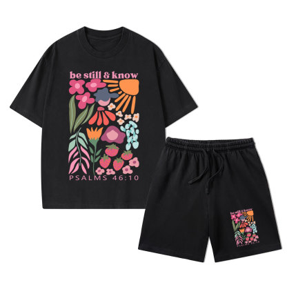 Be Still And Know Christian Washed T-Shirt & Shorts