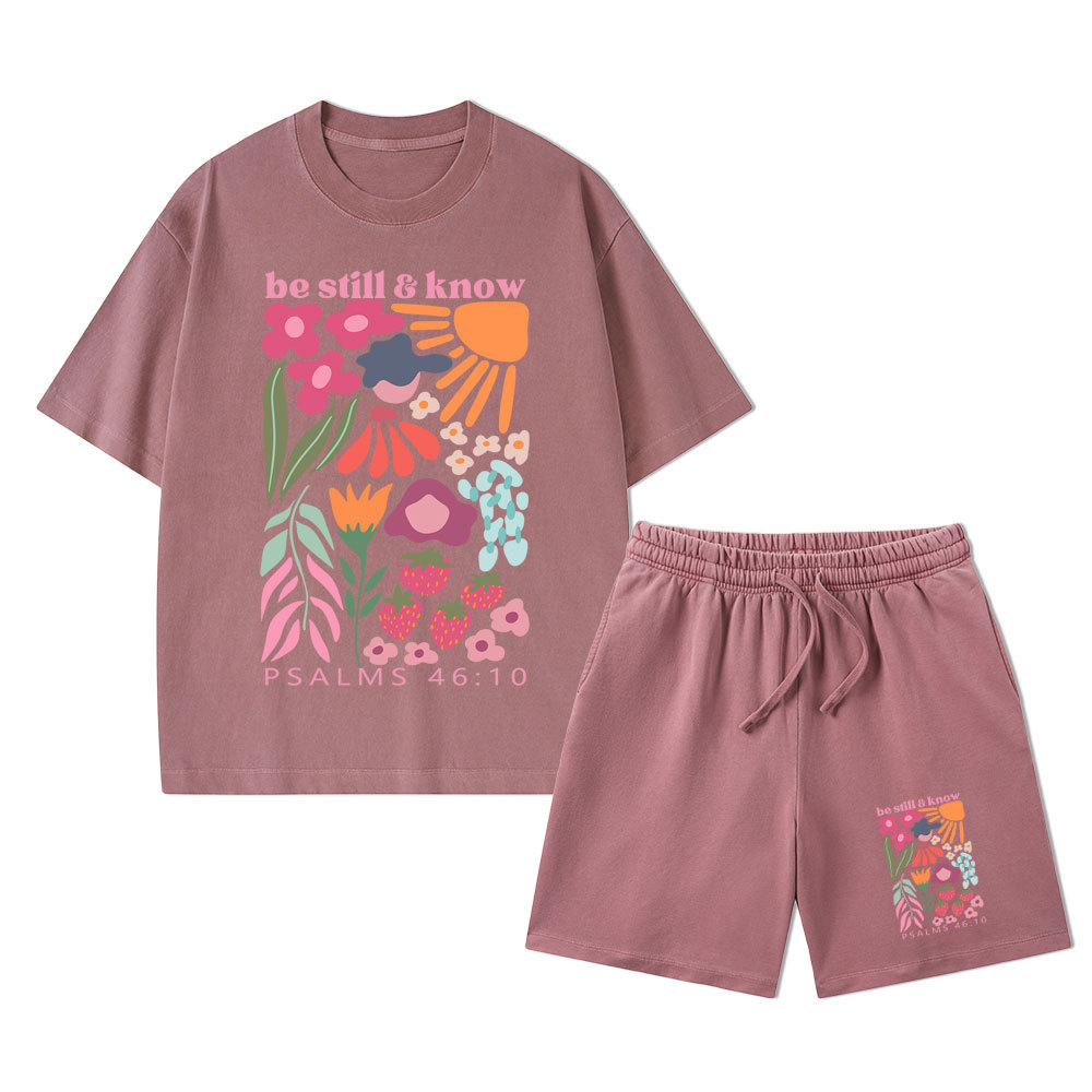 Be Still And Know Christian Washed T-Shirt & Shorts