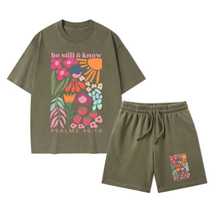 Be Still And Know Christian Washed T-Shirt & Shorts