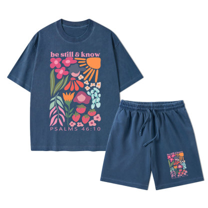 Be Still And Know Christian Washed T-Shirt & Shorts
