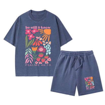 Be Still And Know Christian Washed T-Shirt & Shorts