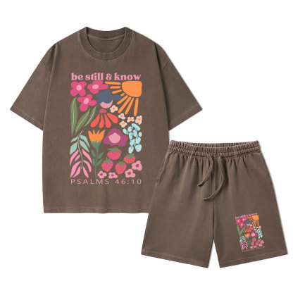 Be Still And Know Christian Washed T-Shirt & Shorts