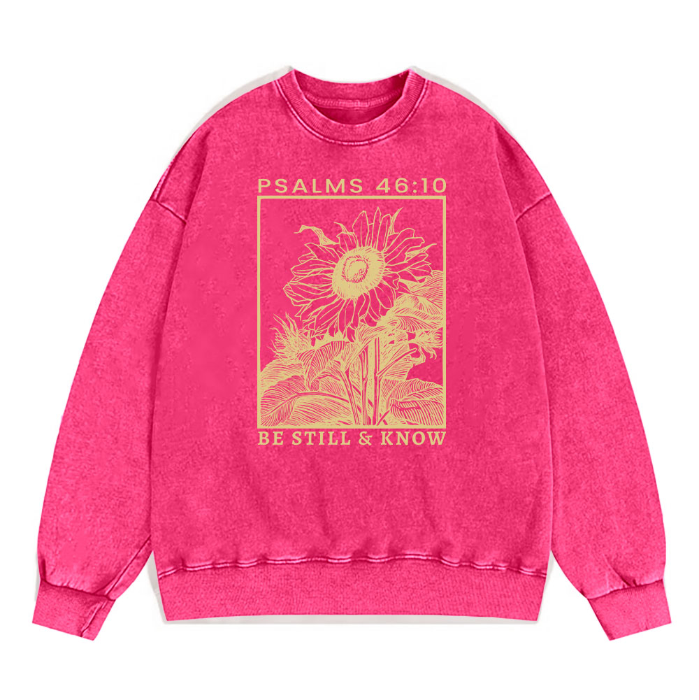 Be Still And Know Sunflower Christian Washed Sweatshirt