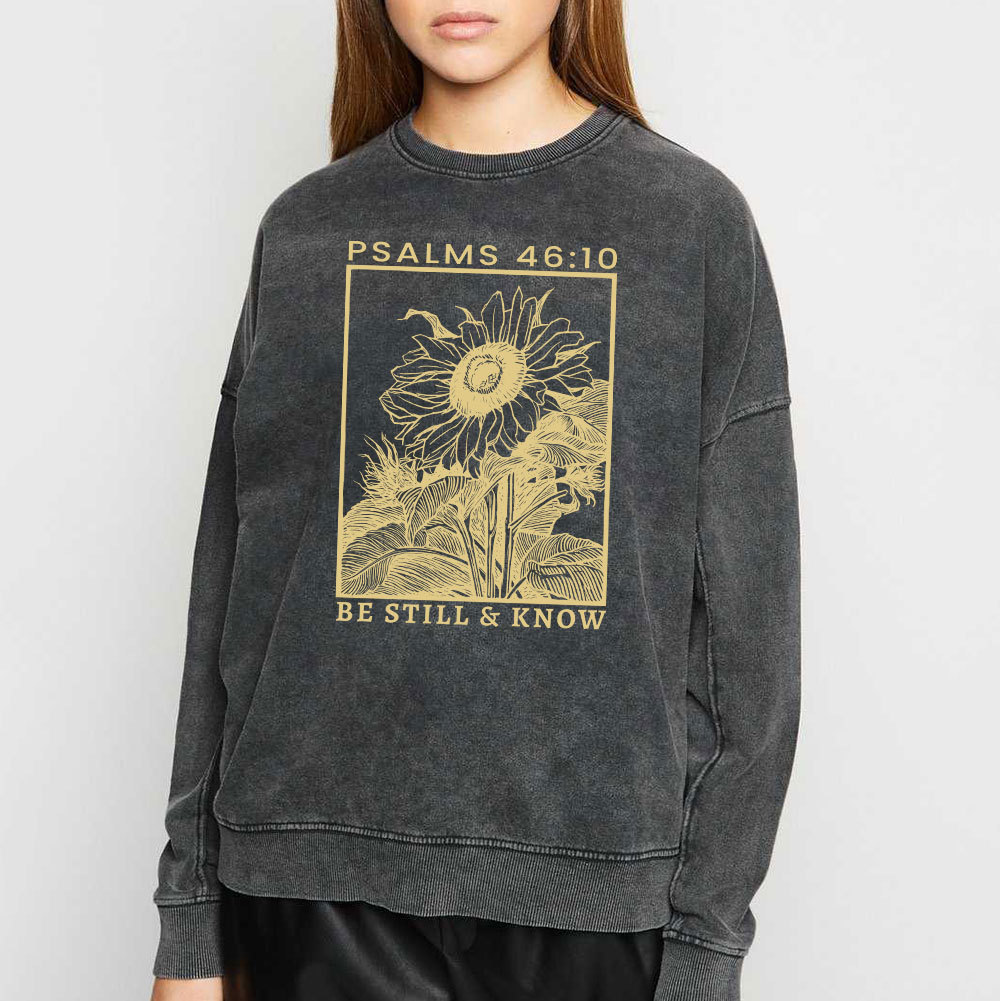 Be Still And Know Sunflower Christian Washed Sweatshirt