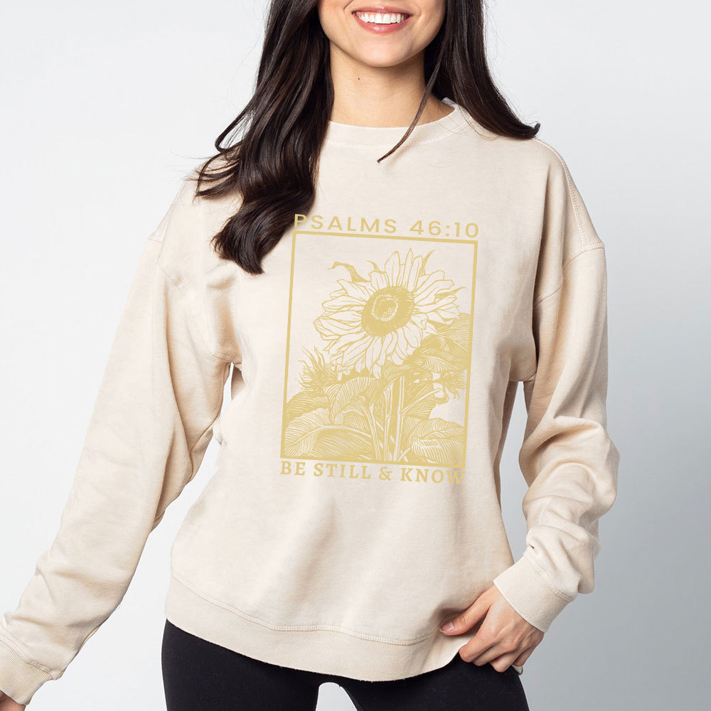 Be Still And Know Sunflower Christian Washed Sweatshirt
