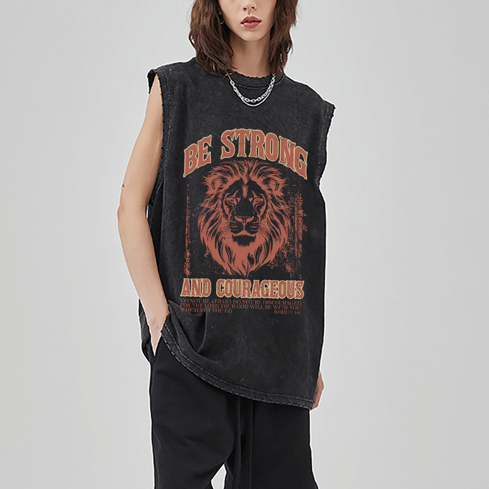 Be Strong And Courageous Christian Washed Sleeveless Tee
