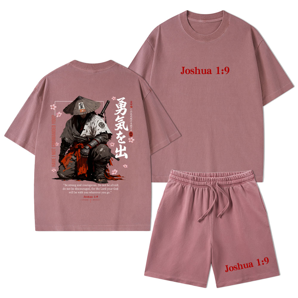 Be Strong And Courageous Christian Washed T-Shirt & Shorts 