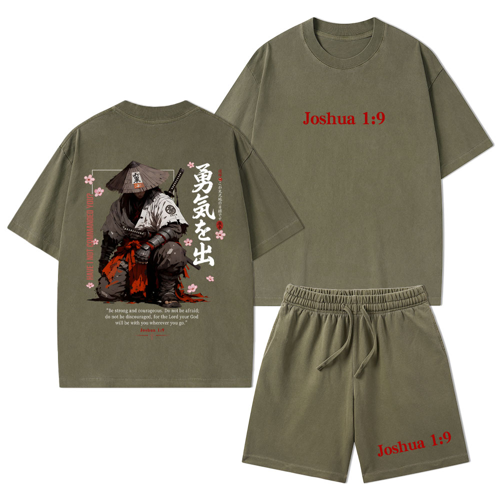 Be Strong And Courageous Christian Washed T-Shirt & Shorts 