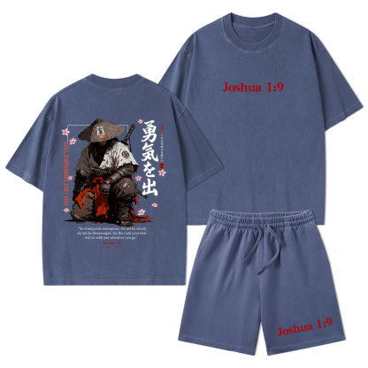 Be Strong And Courageous Christian Washed T-Shirt & Shorts 