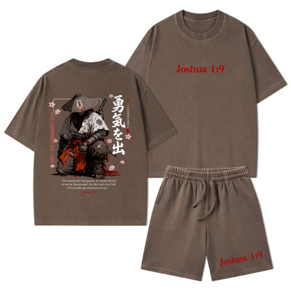 Be Strong And Courageous Christian Washed T-Shirt & Shorts 