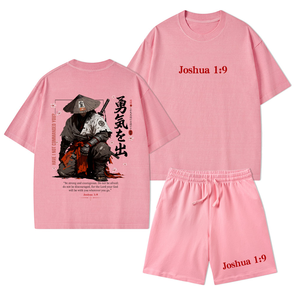 Be Strong And Courageous Christian Washed T-Shirt & Shorts 