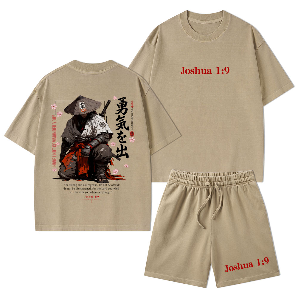 Be Strong And Courageous Christian Washed T-Shirt & Shorts 