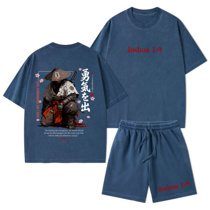 Be Strong And Courageous Christian Washed T-Shirt & Shorts 