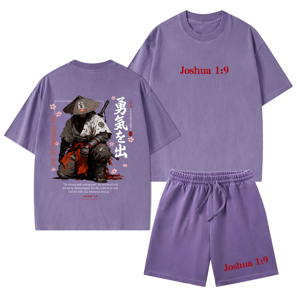Be Strong And Courageous Christian Washed T-Shirt & Shorts 