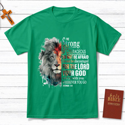 Be Strong And Courageous Watercolor Lion Christian T-Shirt
