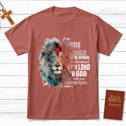 Be Strong And Courageous Watercolor Lion Christian T-Shirt