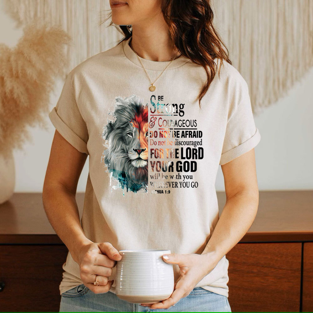 Be Strong And Courageous Watercolor Lion Christian T-Shirt