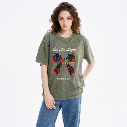 Be The Light Bow Christian Christmas Washed T-Shirt