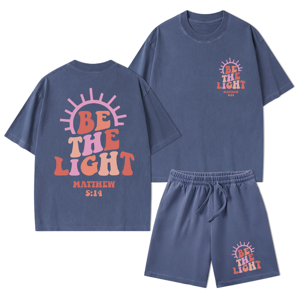 Be The Light Christian Washed T-Shirt & Shorts