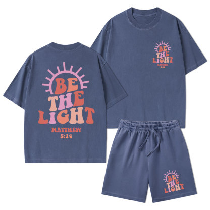 Be The Light Christian Washed T-Shirt & Shorts