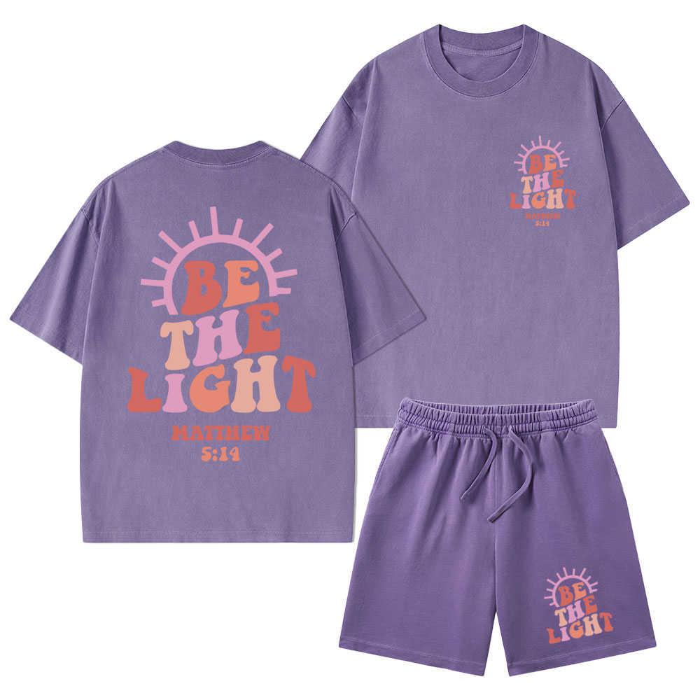 Be The Light Christian Washed T-Shirt & Shorts